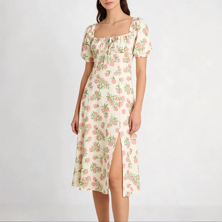 Damen Maxikleid mit pflanzlichem Muster und raffiniertem Schlitz Echo Archiv