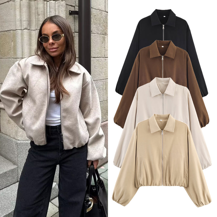 Damen Kurzjacke im Harrington‑Stil mit Polka‑Dot‑Muster, Ballonärmeln und elastischem Saum Echo Archiv