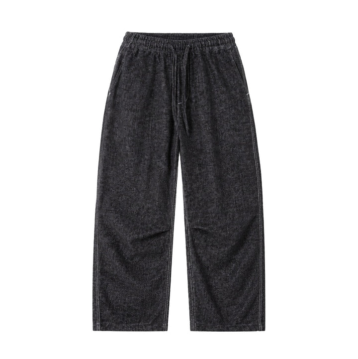 Damen Locker geschnittene Cropped-Hose mit hohem elastischem Bund und Kordelzug aus strukturierter Leinenmischung Echoarchiv