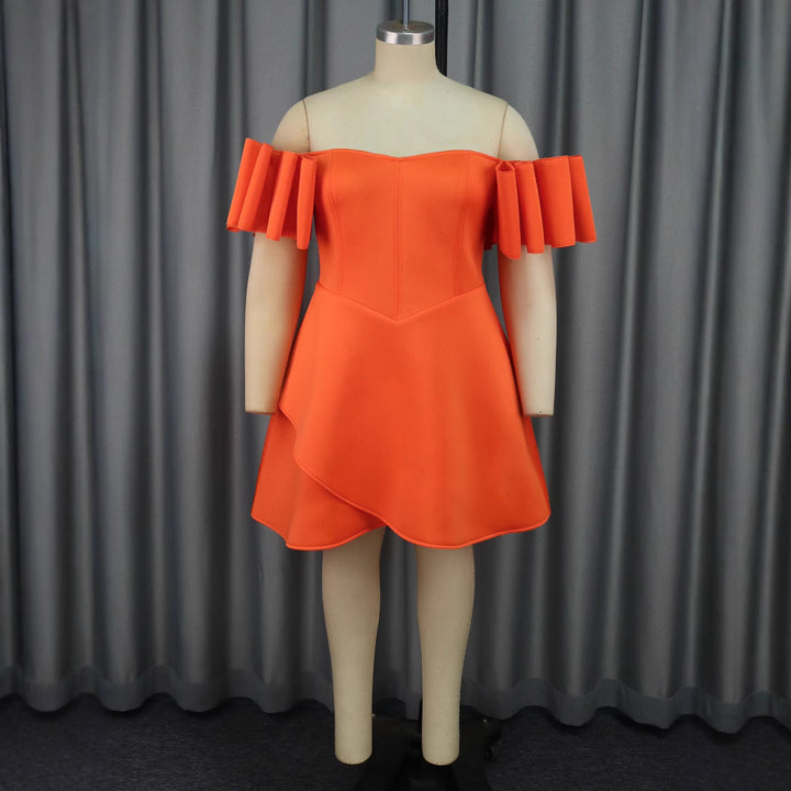 Damen Off-Shoulder Kleid mit Volantärmeln und asymmetrischem Saum Echo Archiv
