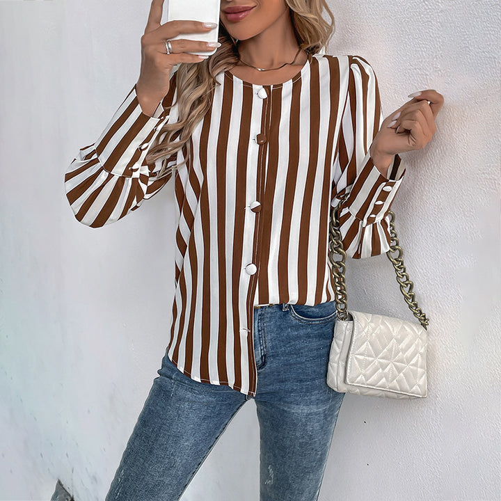 Damen Elegante gestreifte Bluse mit Knopfdetails Echo Archiv