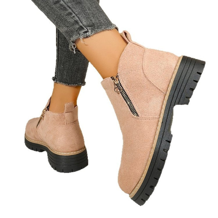 Damen nan Wildlederoptik-Ankleboots mit seitlichem Reißverschluss, Pull-Tab und profilierter Traktorsohle Echo Archiv