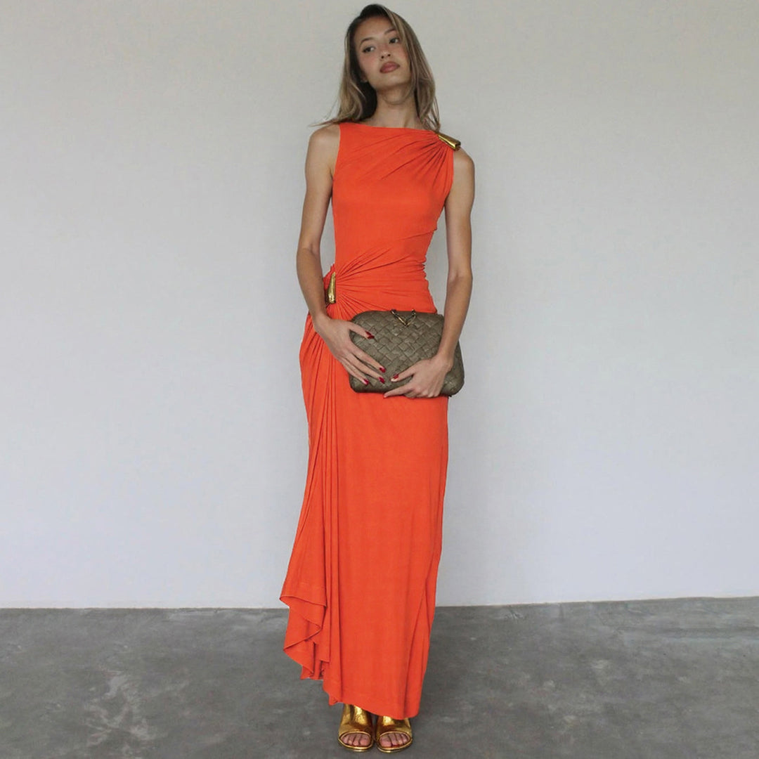 Damen Maxikleid mit raffiniertem Wickeldetail und figurbetontem Schnitt Echo Archiv