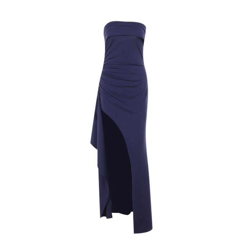 Damen elegantes Maxi-Kleid mit schulterfreiem Design und asymmetrischem Schlitz Echo Archiv