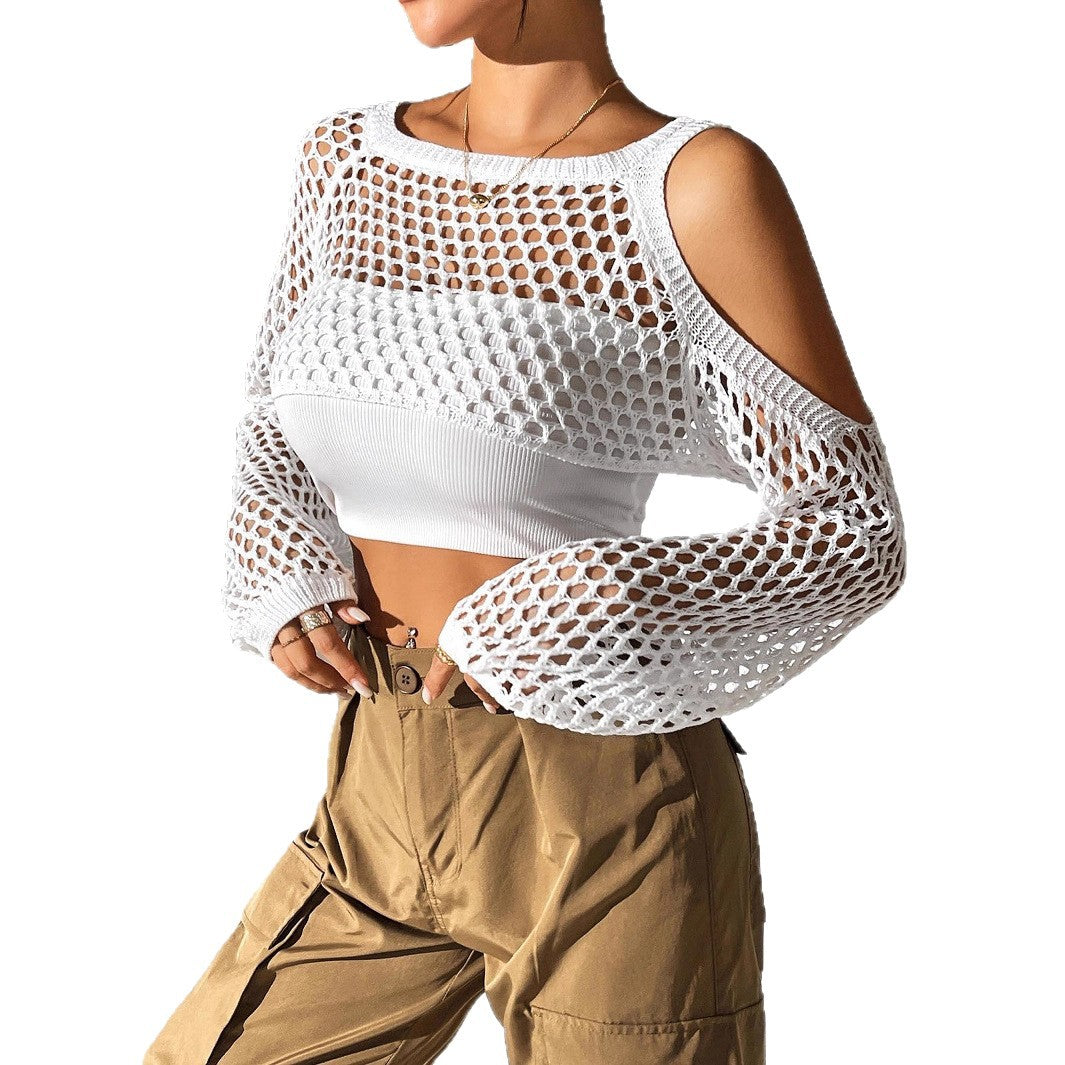 Damen gestricktes Netzoberteil mit offenen Schultern und modischem Design Echo Archiv
