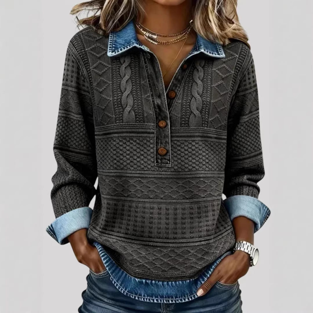 Damen Modischer Pullover mit Knopfverschluss – Mavelle