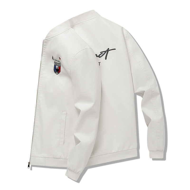 Herren leichte Bomberjacke im Casual-Urban-Stil mit gesticktem Wappen und gerippten Bündchen Echoarchiv