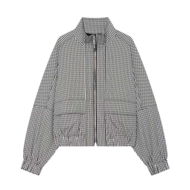 Damen Gekürzte Boxy‑Jacke im Vichy‑Karo mit Stehkragen und Zweiwege‑Reißverschluss Echo Archiv