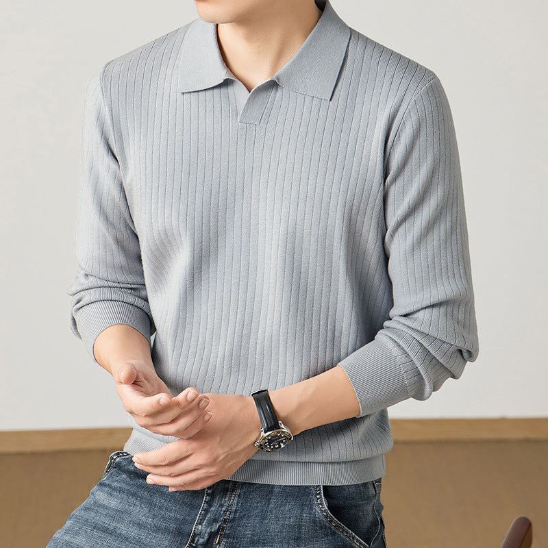 Herren Polokragen-Feinstrickpullover mit Rippstruktur und schmaler Silhouette Echo Archiv