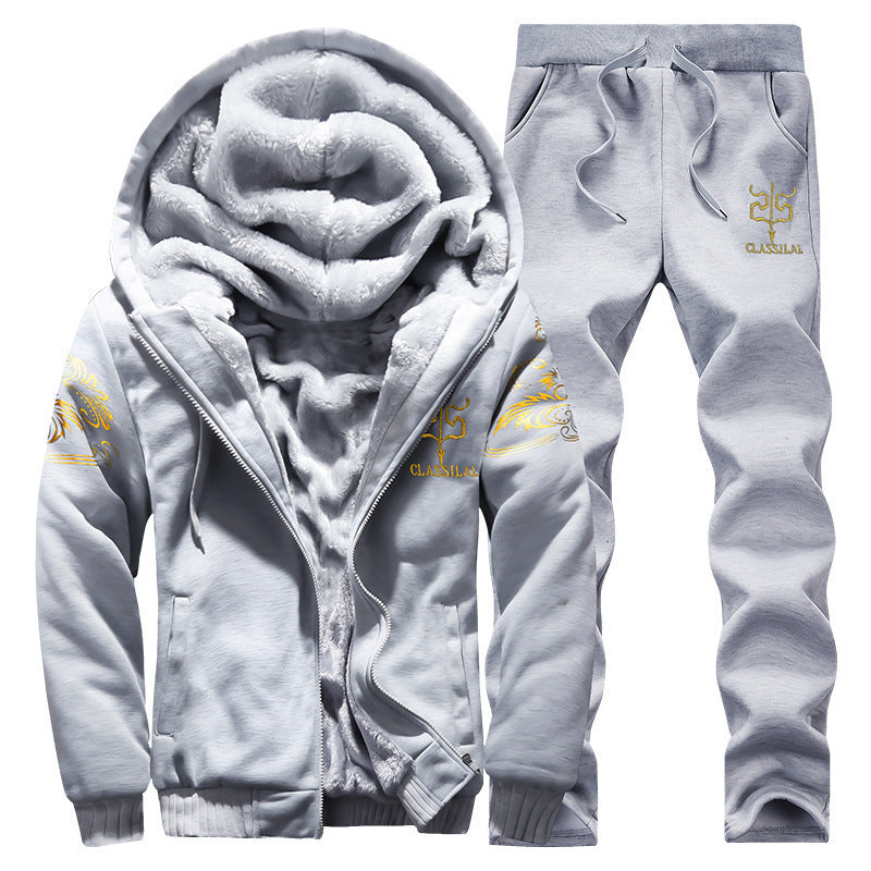 Herren gefütterter Hoodie-Trainingsanzug mit Teddyfleece-Innenfutter, Reißverschlussjacke und Jogger Echoarchiv