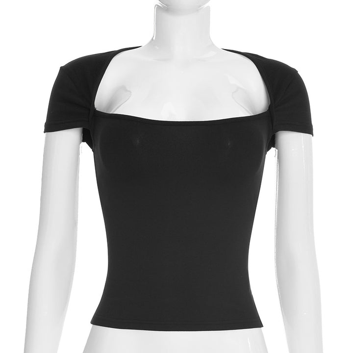 Damen figurbetontes Kurzarmshirt mit modernem Quadrat-Ausschnitt Echo Archiv