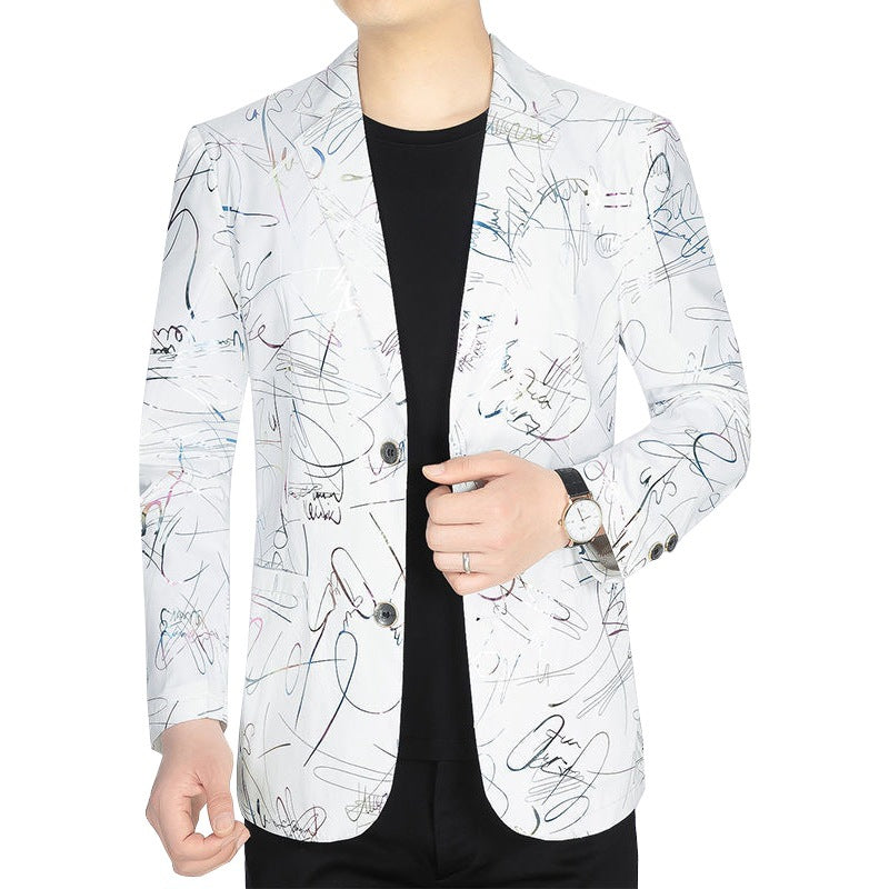 Herren Einreihiges Casual-Sakko mit künstlerischem Kritzel-Print und leichtem Halbfutter – Tianoro