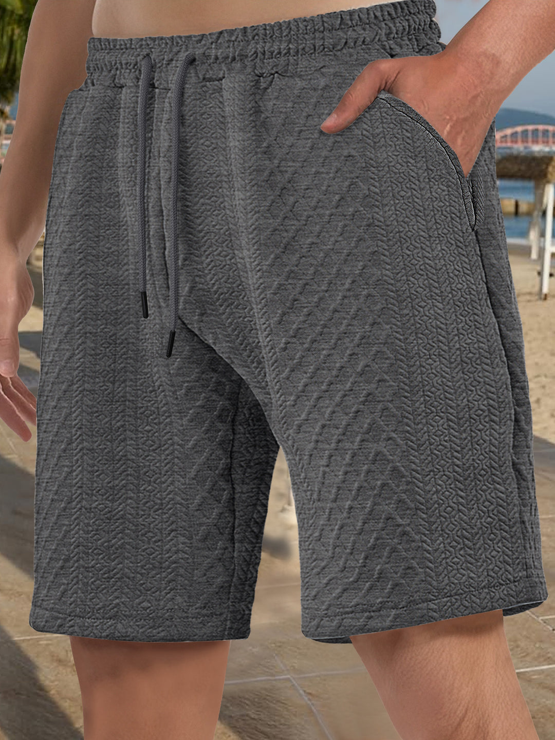 Herren nan strukturierte Strand-Bermuda aus Waffeljersey mit elastischem Kordelbund und schrägen Eingrifftaschen Echo Archiv