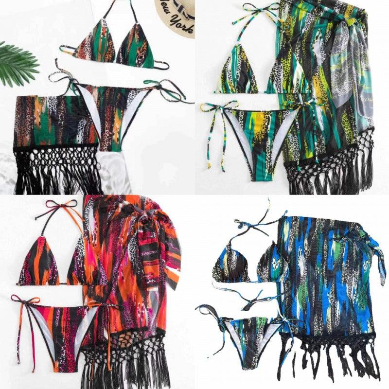 Damen Bikini-Set mit trendigem Fransenüberrock und verstellbaren Trägern Echo Archiv