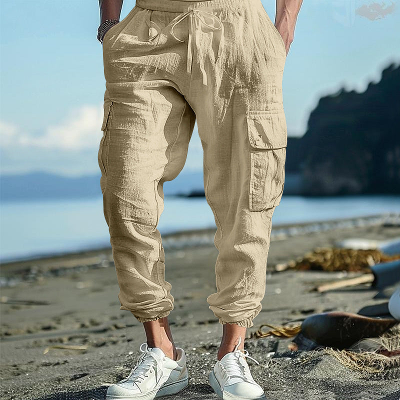 Herren luftige Cargo-Hose mit elastischem Bund und seitlichen Taschen Echoarchiv