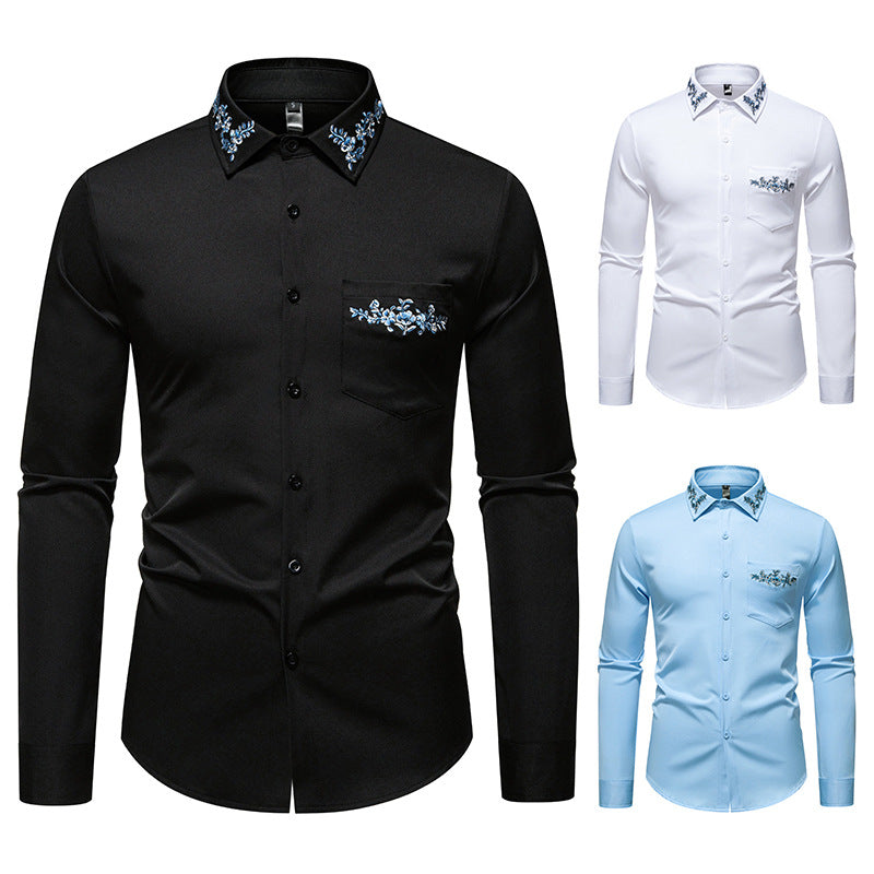 Herren Elegantes Hemd mit floralem Design und dezentem Stehkragen Echoarchiv