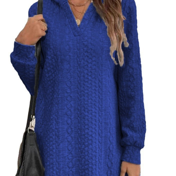 Damen Lässiges Strukturiertes Kapuzen‑Strickkleid im Tunika‑Schnitt Echoarchiv