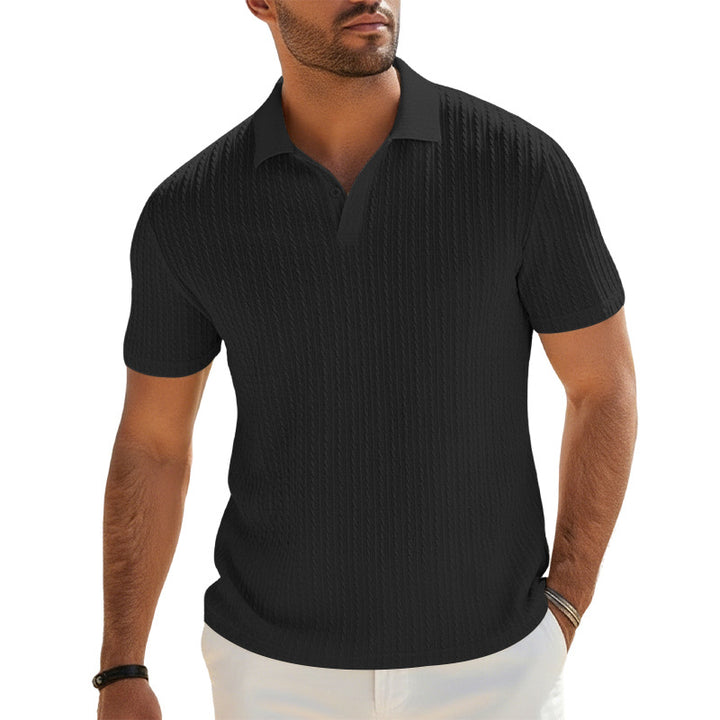 Herren Feinstrick-Polo mit strukturiertem Zopfmuster und weichem Baumwollmix – Cavello