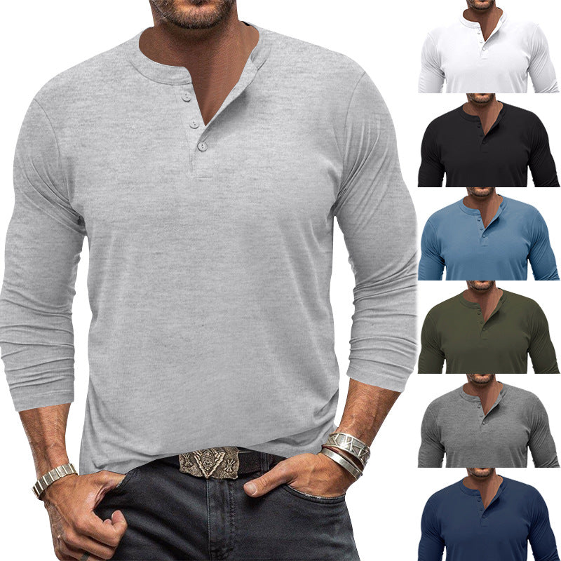 Herren modisches Langarm-Henley-Shirt mit modernem Kragen und praktischen Knopfdetails Echoarchiv
