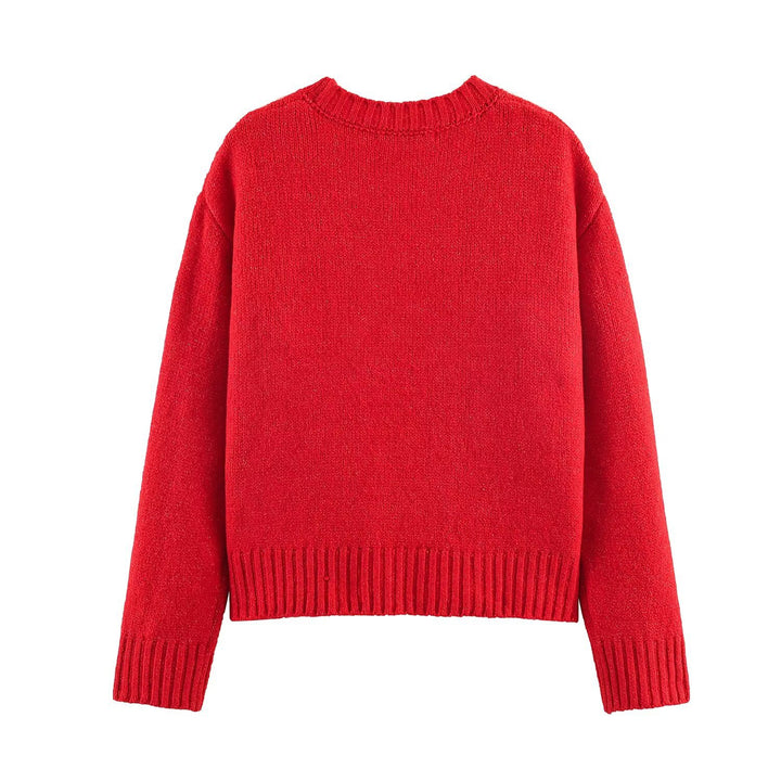 Damen Grobstrick-Pullover mit geflochtenem Schleifenapplikation Echoarchiv