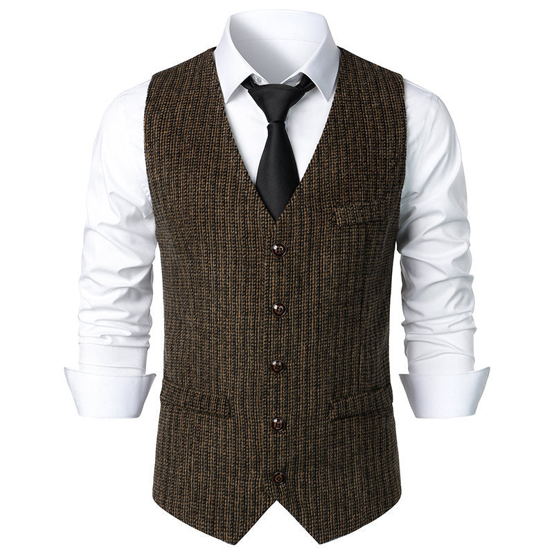 Herren Taillierte Strickweste mit V‑Ausschnitt und durchgehender Knopfleiste Echo Archiv
