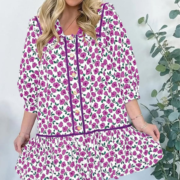 Damen Florales Mini-Hemdkleid mit übergroßem Matrosenkragen Echo Archiv