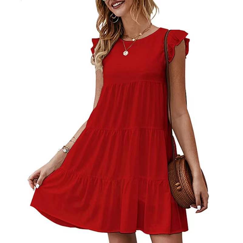 Damen Stufen-Kleid mit Rüschenärmeln und lockerem A‑Linien-Schnitt – Lunéa