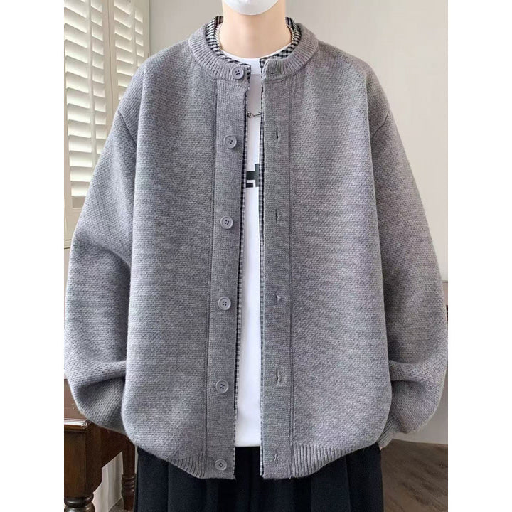 Herren Oversized Strickjacke im Bomberstil mit Rundhals und Knopfleiste Echoarchiv