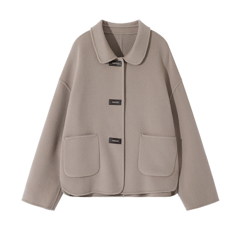 Damen Kurzmantel aus Wollmix mit Hemdkragen, kastiger Silhouette und Eingrifftaschen Echoarchiv