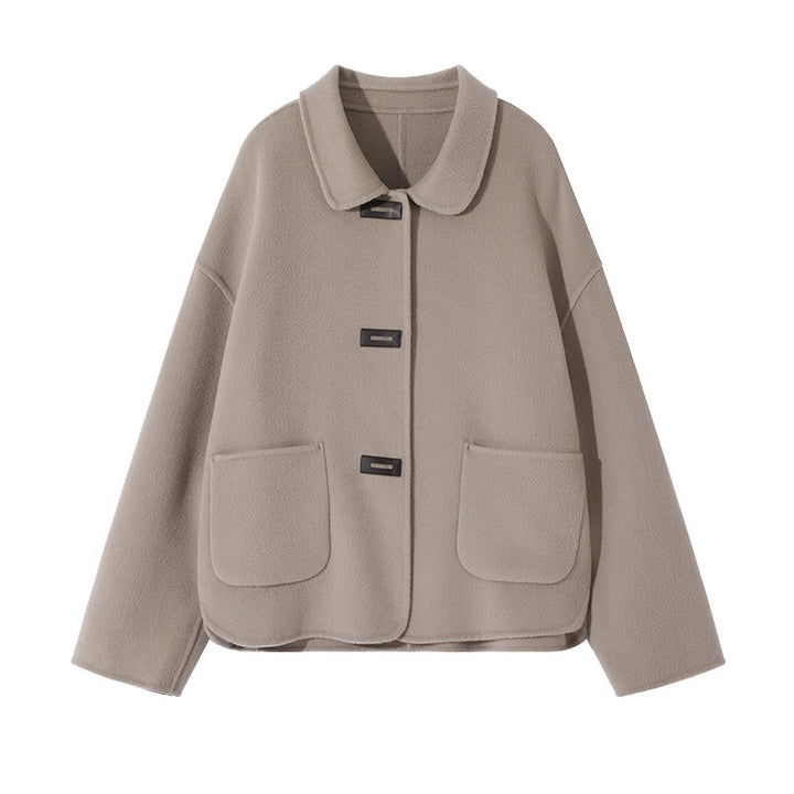 Damen Kurzmantel aus Wollmix mit Hemdkragen, kastiger Silhouette und Eingrifftaschen Echoarchiv