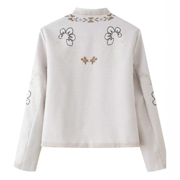 Damen Feine bestickte Kurzjacke mit Stehkragen und floraler Ornament‑Stickerei Echo Archiv