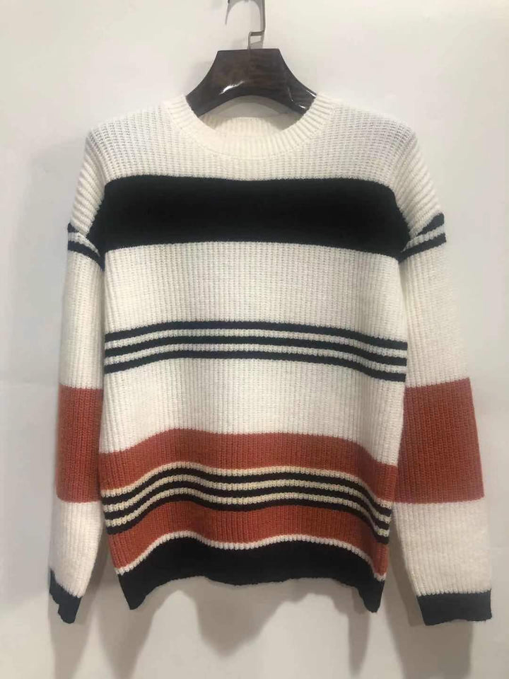 Damen Oversize Waffelstrick-Pullover mit Blockstreifen und überschnittenen Schultern Echo Archiv