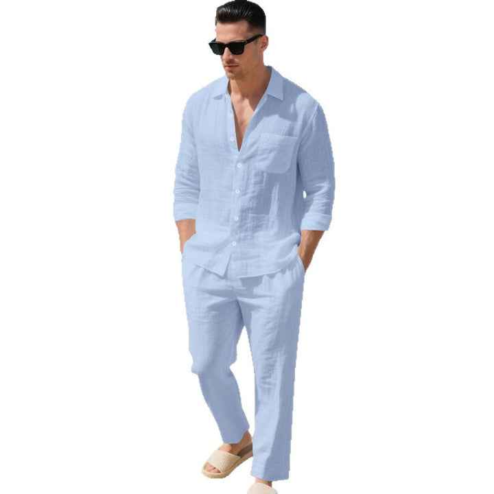 Herren leichtes Leinen-Outfit mit stilvollem Hemd und eleganter Hose Echoarchiv