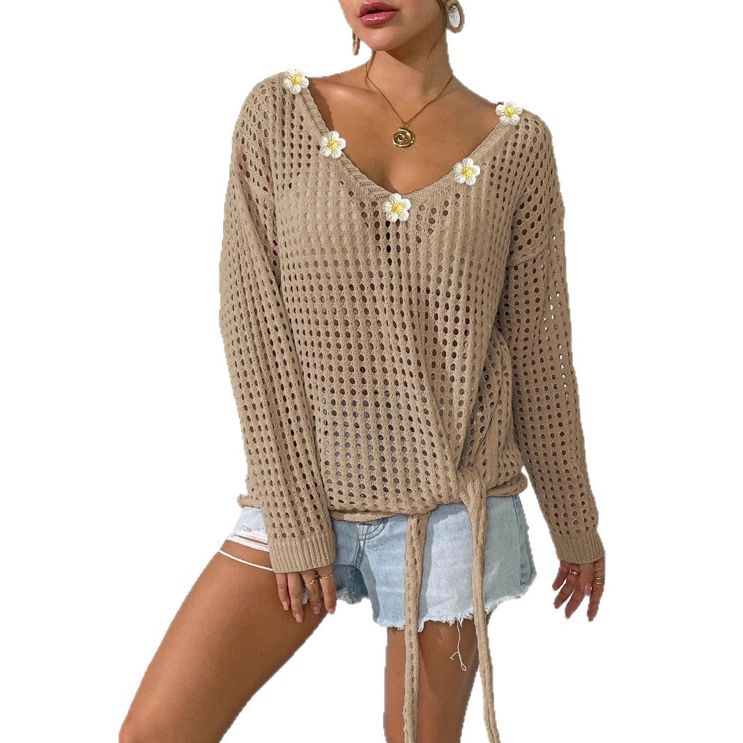 Damen luftiger Strickpullover mit floralem Dekor Echo Archiv
