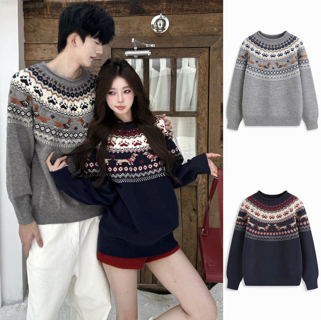 Damen Gemusterter Pullover mit Rundhalsausschnitt Echoarchiv