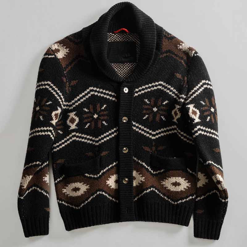 Herren Gemusterte Strickjacke im Nordic-Look mit Schalkragen und aufgesetzten Taschen – Taviero