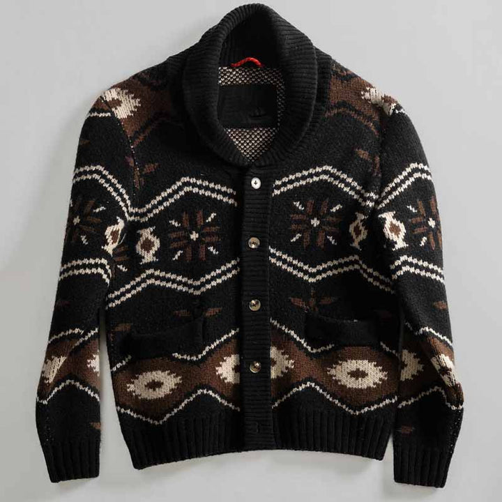 Herren Gemusterte Strickjacke im Nordic-Look mit Schalkragen und aufgesetzten Taschen – Taviero