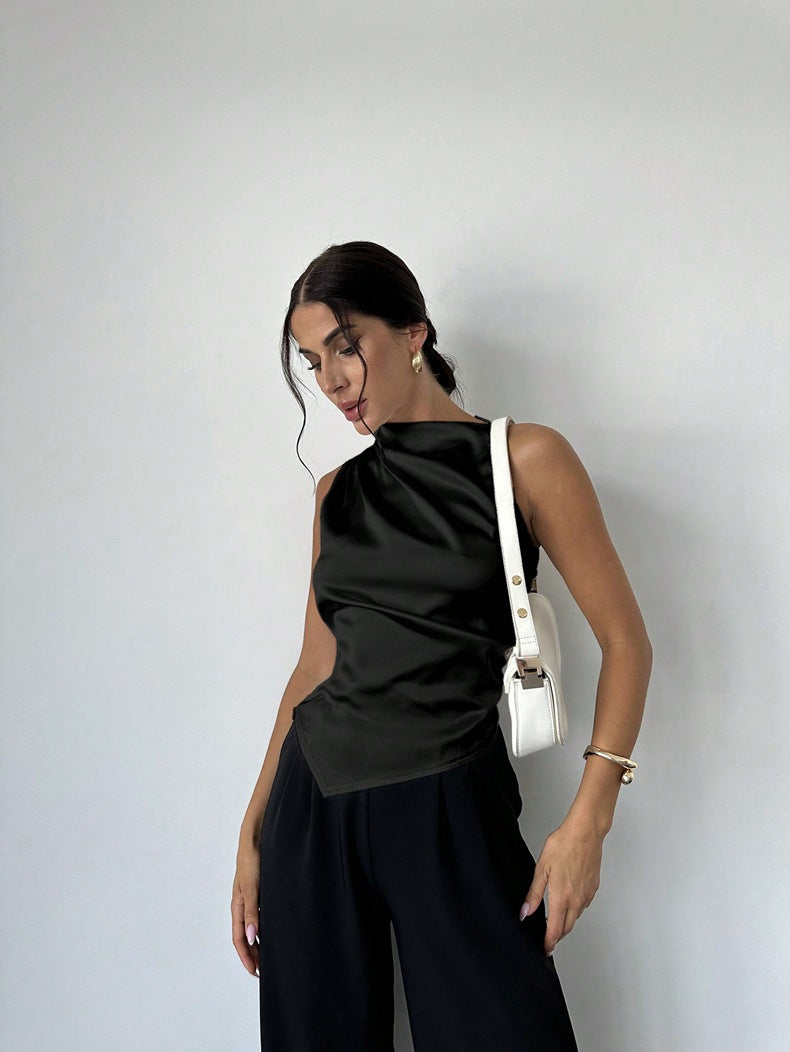 Damen elegantes, tailliertes Satinoberteil mit asymmetrischem Saum Echo Archiv