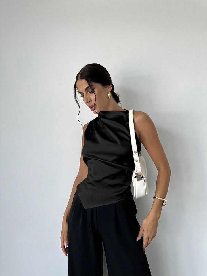 Damen elegantes, tailliertes Satinoberteil mit asymmetrischem Saum Echo Archiv
