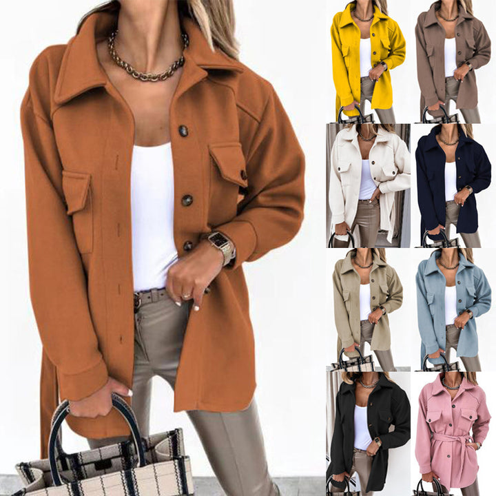 Damen Shacket Hemdjacke aus strukturierter WEchoarchivware mit Pattentaschen Echoarchiv