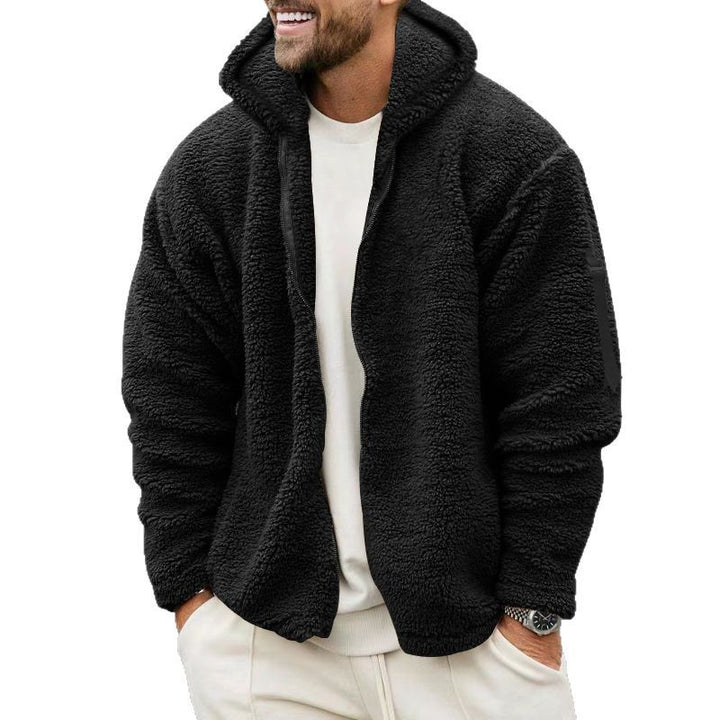 Herren nan Teddy-Fleece Zip-Jacke mit Kapuze, verdecktem Zwei-Wege-Reißverschluss und Ärmeltasche Echo Archiv