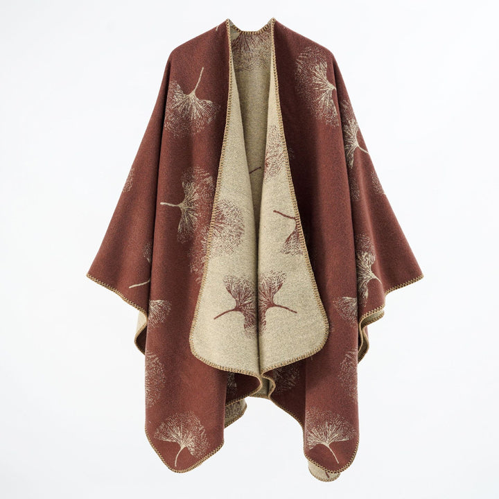 Damen Reversibler Wollmix‑Poncho mit Pusteblumen‑Jacquard und feiner Kettelkante – Veloura