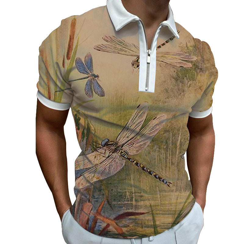 Herren Poloshirt mit modernem grafischen Muster und Reißverschluss Echoarchiv