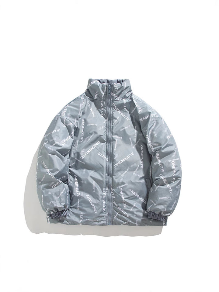 Herren Modische Steppjacke mit hohem Kragen und einzigartigem Schriftzug Echoarchiv