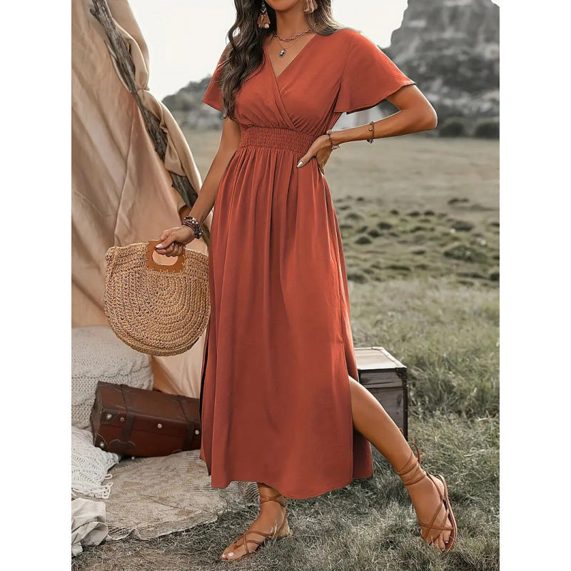 Damen Maxikleid mit fließendem Schnitt und Wickeldetails Echoarchiv