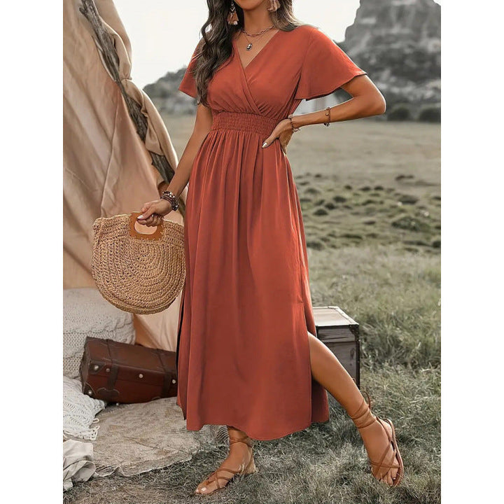 Damen Maxikleid mit fließendem Schnitt und Wickeldetails Echoarchiv