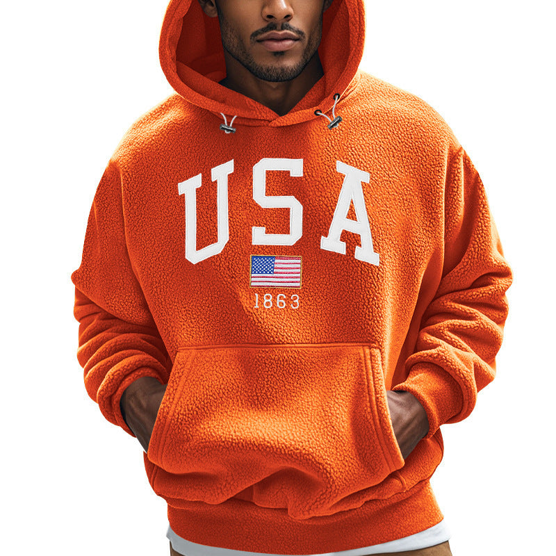 Herren Kuscheliger Fleece Hoodie mit USA-Print Echoarchiv