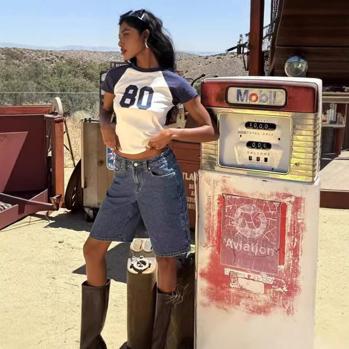 Damen modische Denim-Shorts im lässigen Schnitt mit hoher Taille Echo Archiv