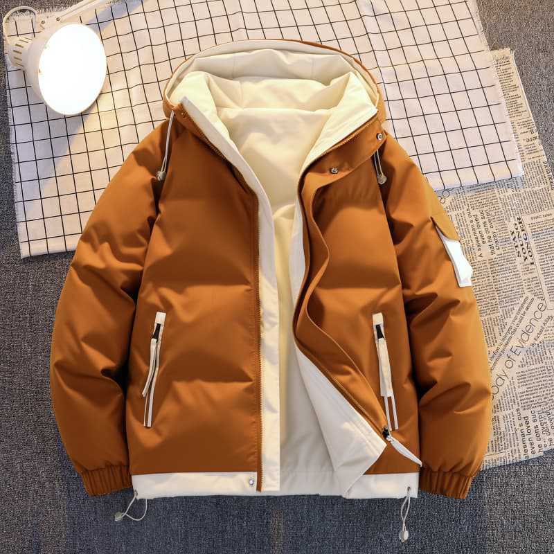 Herren  isolierte Kapuzen-Puff-Jacke in zwei Farben mit Reißverschluss-Utility-Taschen und verstellbarem Kordelsaum Echo Archiv