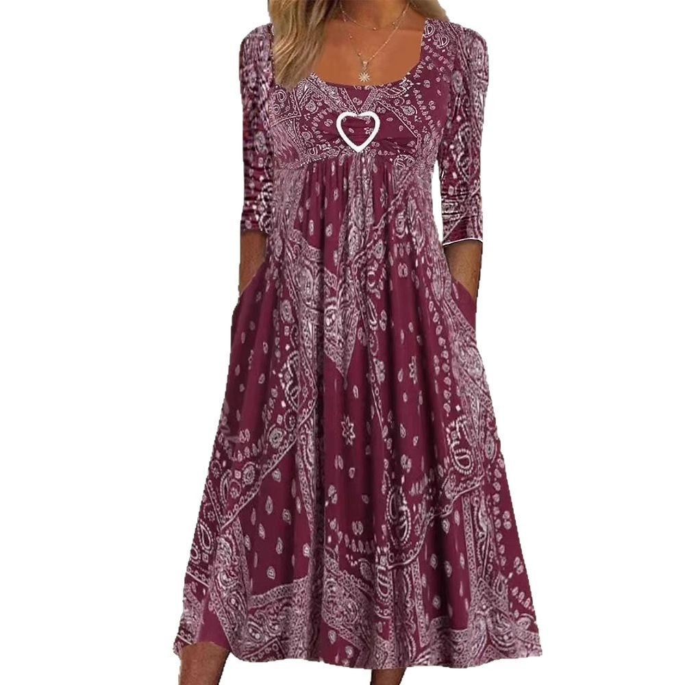 Damen nan Maxikleid mit Paisley-Bandana-Muster, Empire‑Naht, gerafftem Unterbrustbereich und Eingrifftaschen Echo Archiv